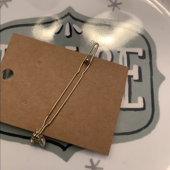 Vintage hair clip with pink stones floral pattern gold clip very pretty. - Picture 7 of 8